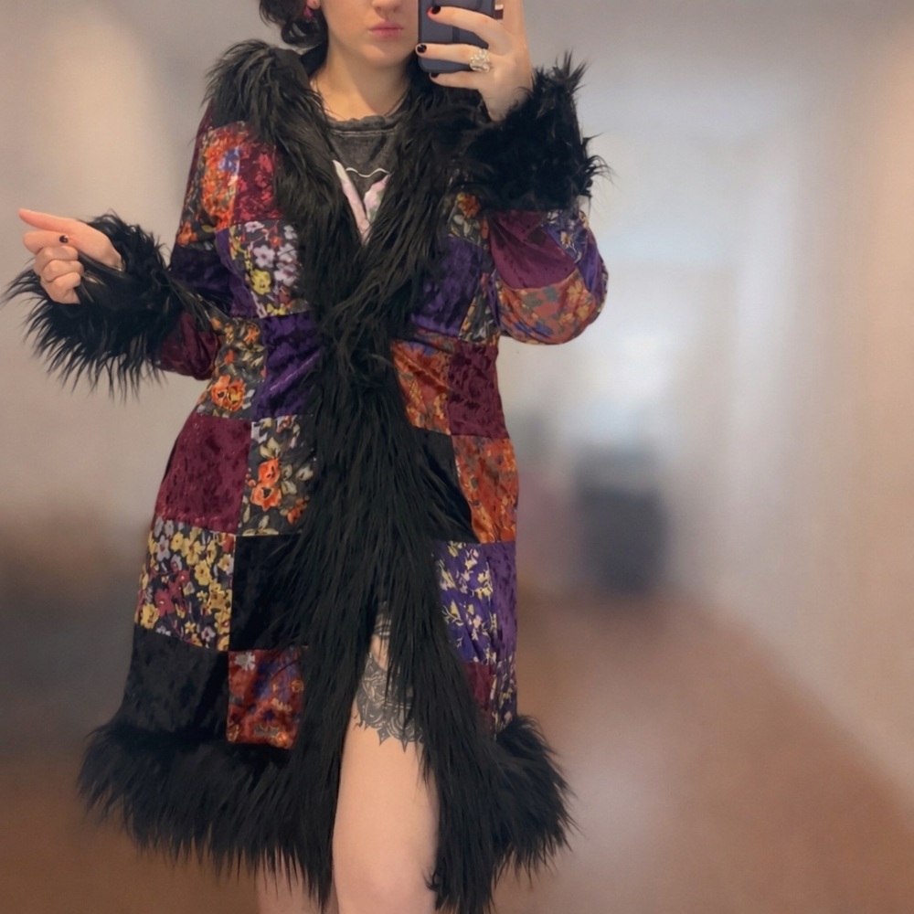 Dolls Kill x Current Mood Patchwork Fur Trench Coat - Picture 7 of 9
